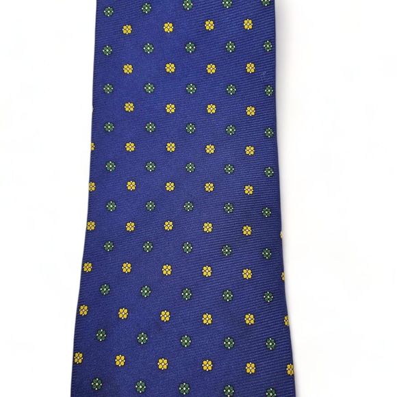 Trevisan Venezia 100% Silk Tie Blue Yellow Green Floral Polka Dot Made In Italy - Picture 4 of 8